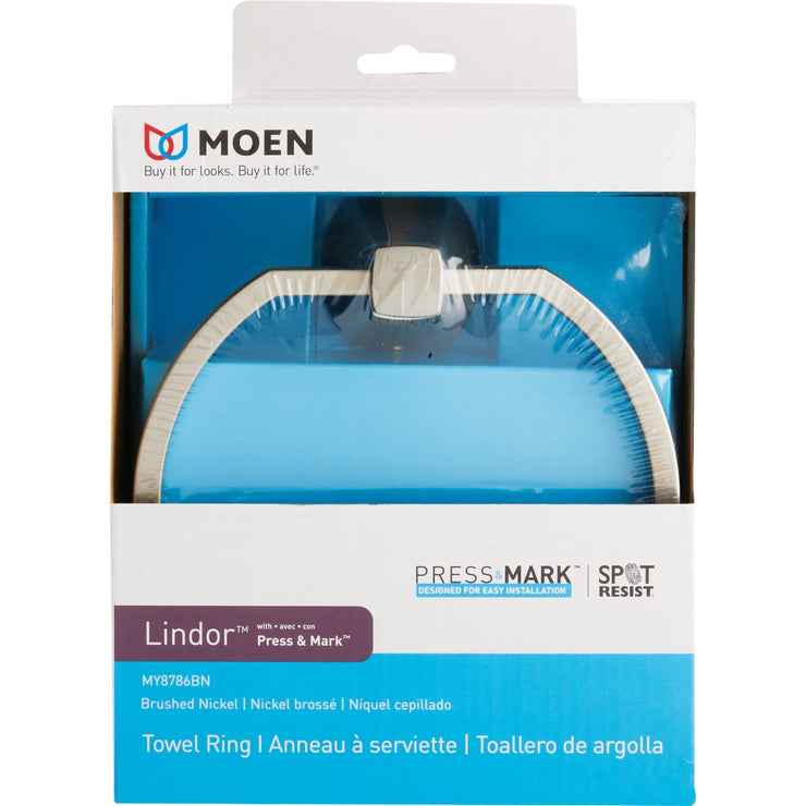 Image of Moen Lindor Towel Ring, Spot Resist Brushed Nickel