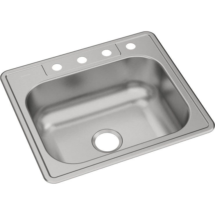 Image of Elkay Dayton 25 In. x 22 In. x 8-1/16 In. 4-Hole Single Bowl Drop-In Kitchen Sink, Stainless Steel