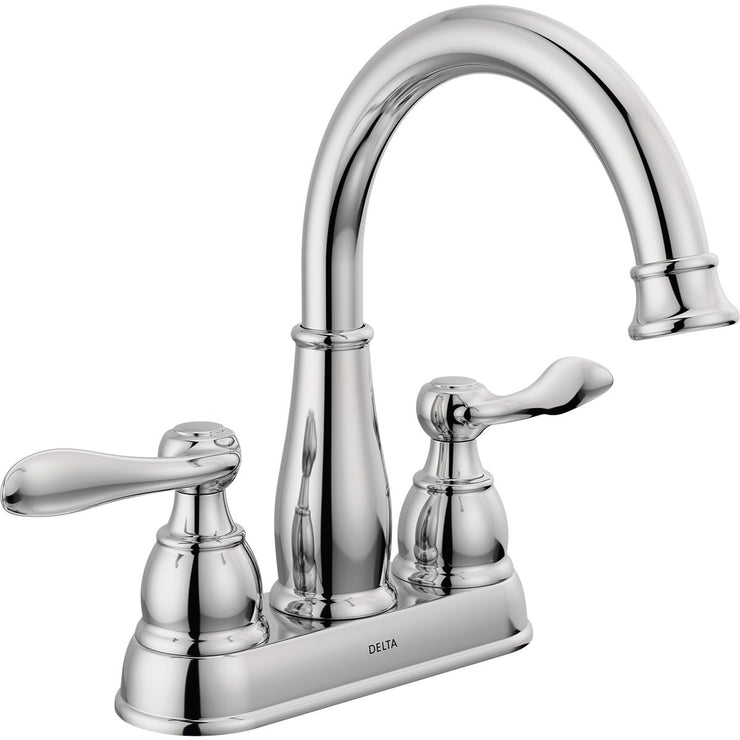 Image of Delta Windmere Chrome 2-Handle Lever 4 In. Centerset Bathroom Faucet and Push Pop-Up with Overflow