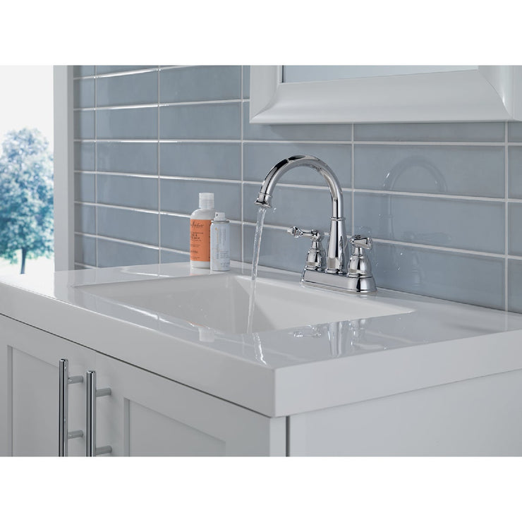 Image of Delta Windmere Chrome 2-Handle Lever 4 In. Centerset Bathroom Faucet and Push Pop-Up with Overflow