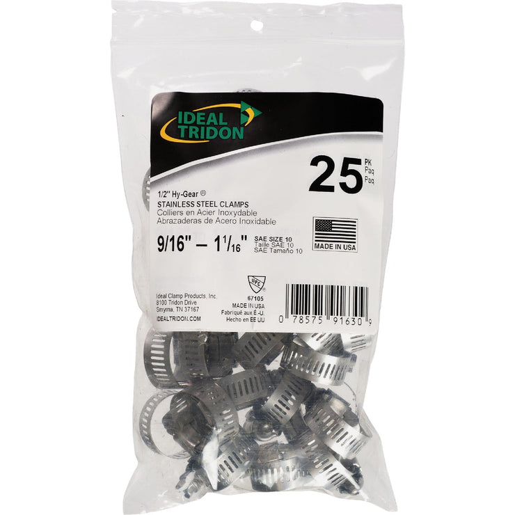 Image of Ideal HY-GEAR 1/2 In. To 1-1/16 In. Stainless Steel Worm Gear Hose Clamps (25-Piece)