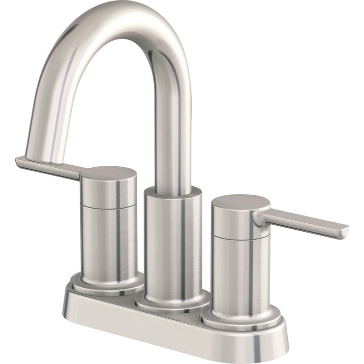Image of Home Impressions Brushed Nickel 2-Straight Handle Lever 4 In. Centerset Bathroom Faucet with Pop-Up