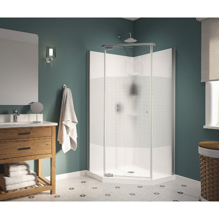 Image of Maax Begonia Carbon 36 In. L x 36 In. D x 72 In. H Polystyrene Center Drain Shower Kit in White with Carbon Glass in Chrome