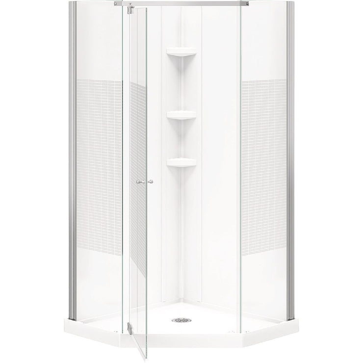 Image of Maax Begonia Carbon 36 In. L x 36 In. D x 72 In. H Polystyrene Center Drain Shower Kit in White with Carbon Glass in Chrome