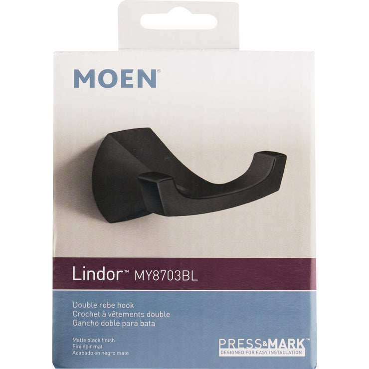 Image of Moen Lindor Double Robe Hook, Matte Black