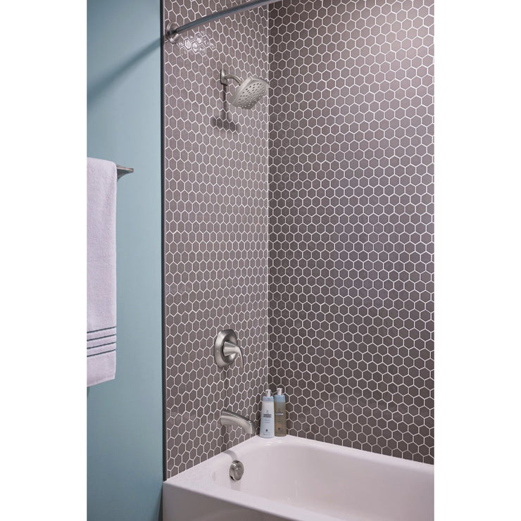 Image of Moen Lindor Posi-Temp 1-Handle Lever Tub & Shower Faucet, Spot Resist Brushed Nickel