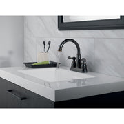 Image of Delta Windmere Oil Rubbed Bronze 2-Handle Lever 4 In. Centerset Bathroom Faucet and Push Pop-Up with Overflow