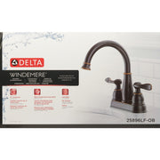 Image of Delta Windmere Oil Rubbed Bronze 2-Handle Lever 4 In. Centerset Bathroom Faucet and Push Pop-Up with Overflow