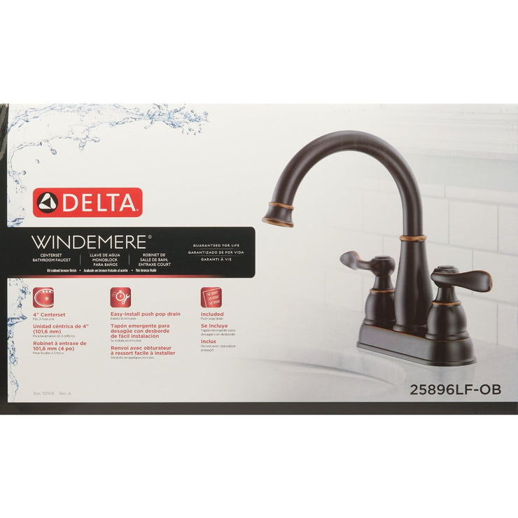 Image of Delta Windmere Oil Rubbed Bronze 2-Handle Lever 4 In. Centerset Bathroom Faucet and Push Pop-Up with Overflow