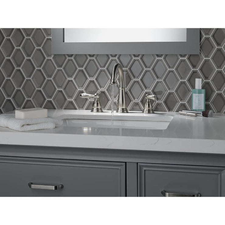Image of Delta Windmere Brushed Nickel 2-Handle Lever 6 In. to 16 In. Widespread Bathroom Faucet  and Push Pop-Up with Overflow