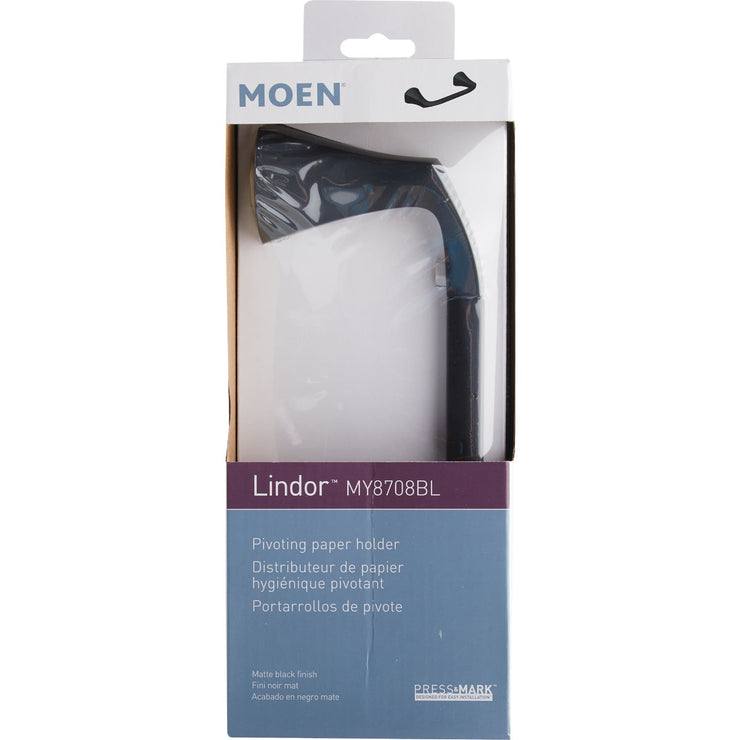 Image of Moen Lindor Wall Mount Pivoting Toilet Paper Holder, Matte Black