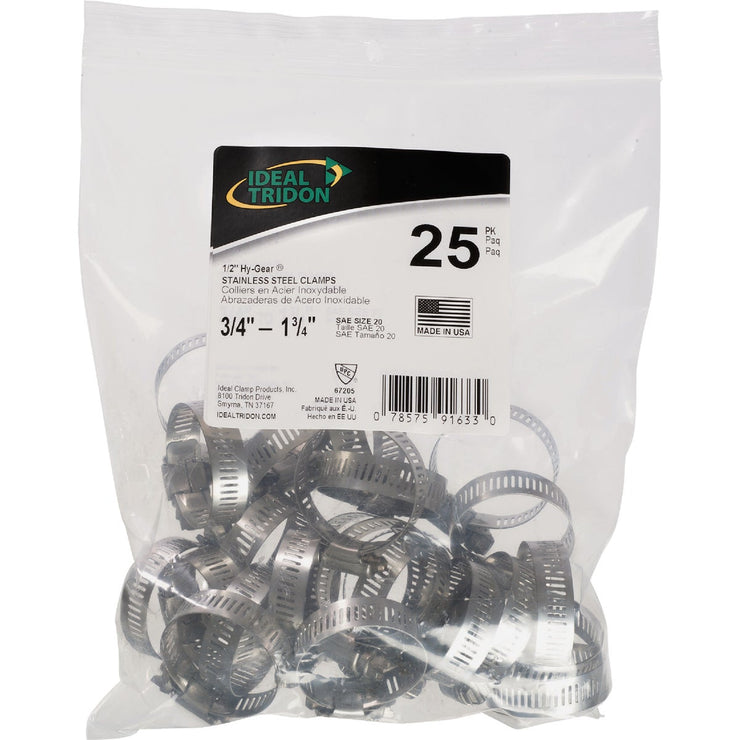 Image of Ideal HY-GEAR 3/4 In. To 1-3/4 In. Stainless Steel Worm Gear Hose Clamps (25-Piece)
