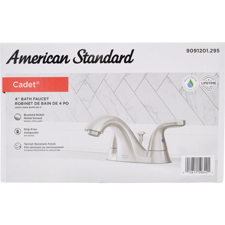 Image of American Standard Cadet Brushed Nickel 2-Handle Lever 4 In. Centerset Bathroom Faucet with Pop-Up