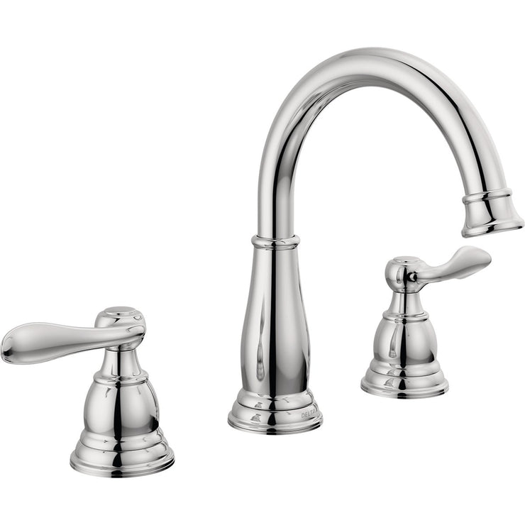 Image of Delta Windmere Chrome 2-Handle Lever 6 In. to 16 In. Widespread Bathroom Faucet and Push Pop-Up with Overflow