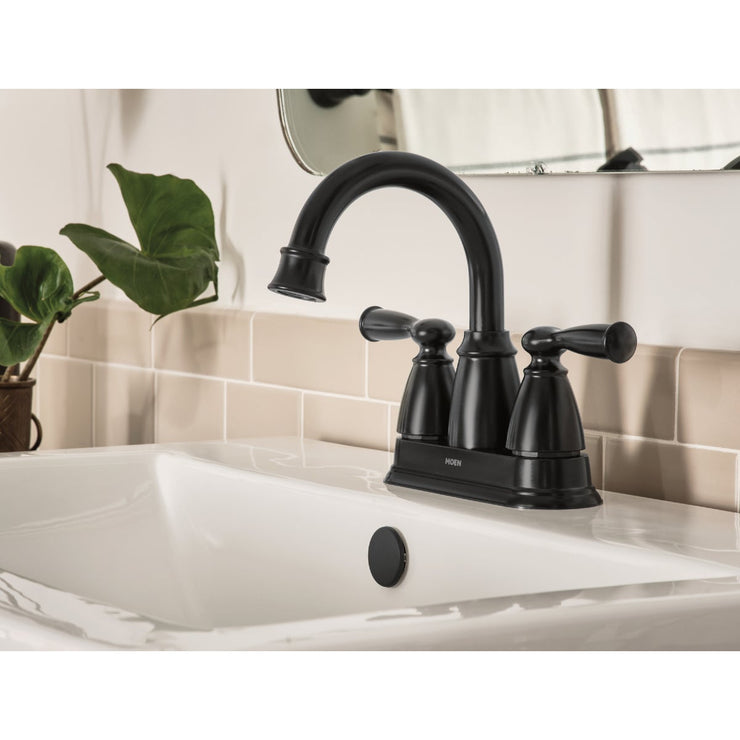 Image of Moen Banbury 2-Handle Lever High Arc Centerset Bathroom Faucet, Matte Black