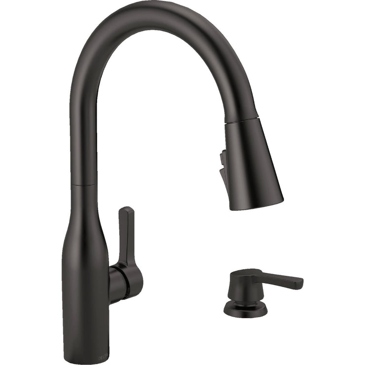 Image of Delta Marca 1-Handle Pull-Down Kitchen Faucet with Soap Dispenser, Matte Black