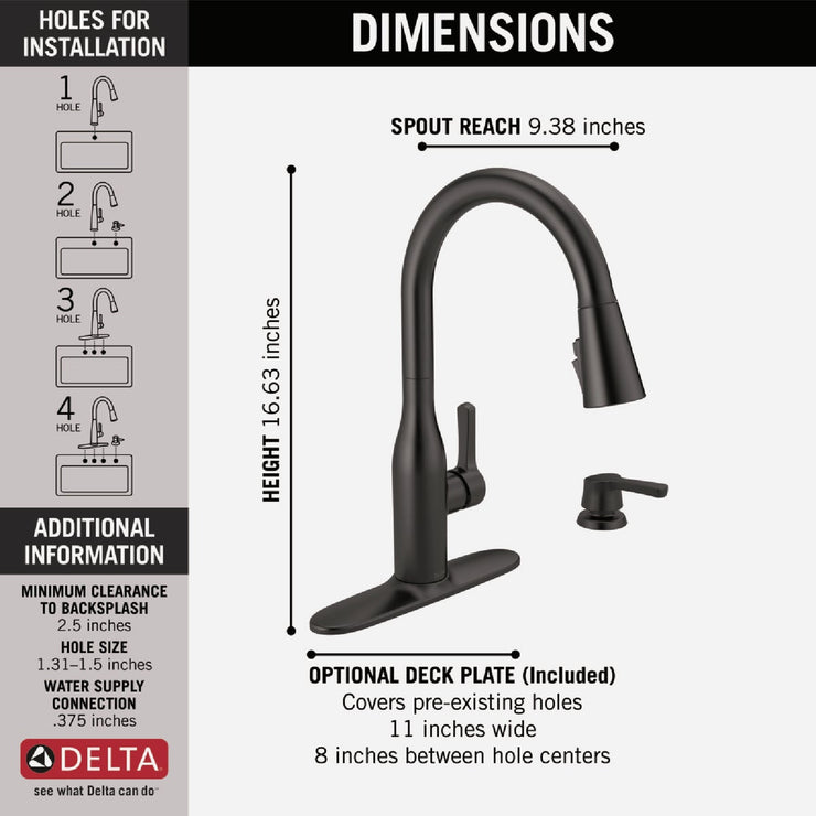 Image of Delta Marca 1-Handle Pull-Down Kitchen Faucet with Soap Dispenser, Matte Black