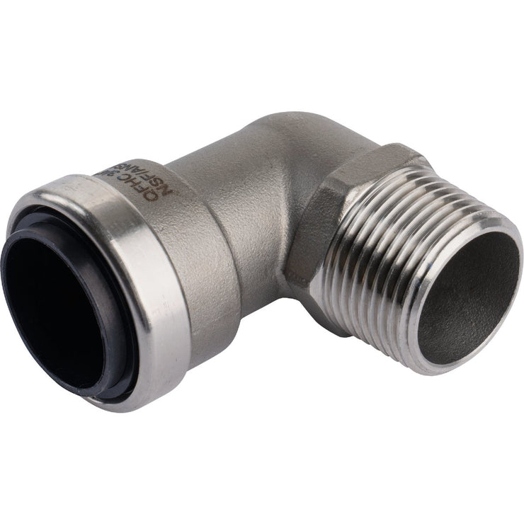 Image of QuickFitting 3/4 In. Push-to-Connect x 3/4 In. MNPT Stainless Steel 90-Degree Elbow