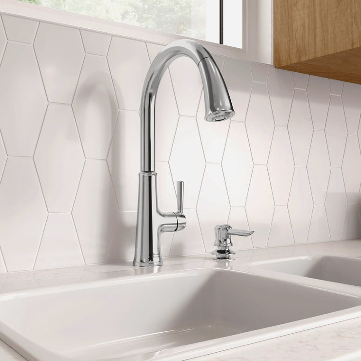 Image of American Standard Maven 1-Handle Lever Pull-Down Kitchen Faucet with Soap Dispenser, Chrome