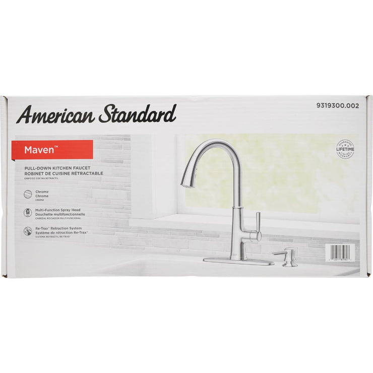 Image of American Standard Maven 1-Handle Lever Pull-Down Kitchen Faucet with Soap Dispenser, Chrome