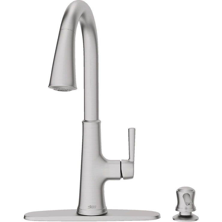 Image of American Standard Maven 1-Handle Lever Pull-Down Kitchen Faucet with Soap Dispenser, Stainless Steel