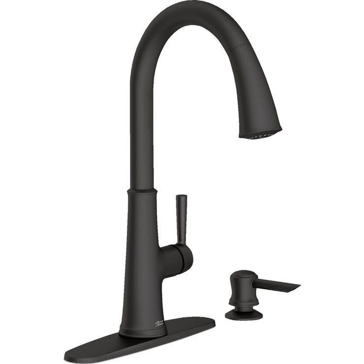 Image of American Standard Maven 1-Handle Lever Pull-Down Kitchen Faucet with Soap Dispenser, Matte Black