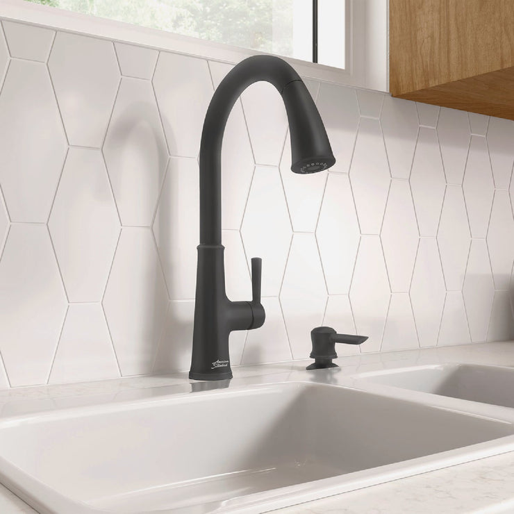 Image of American Standard Maven 1-Handle Lever Pull-Down Kitchen Faucet with Soap Dispenser, Matte Black