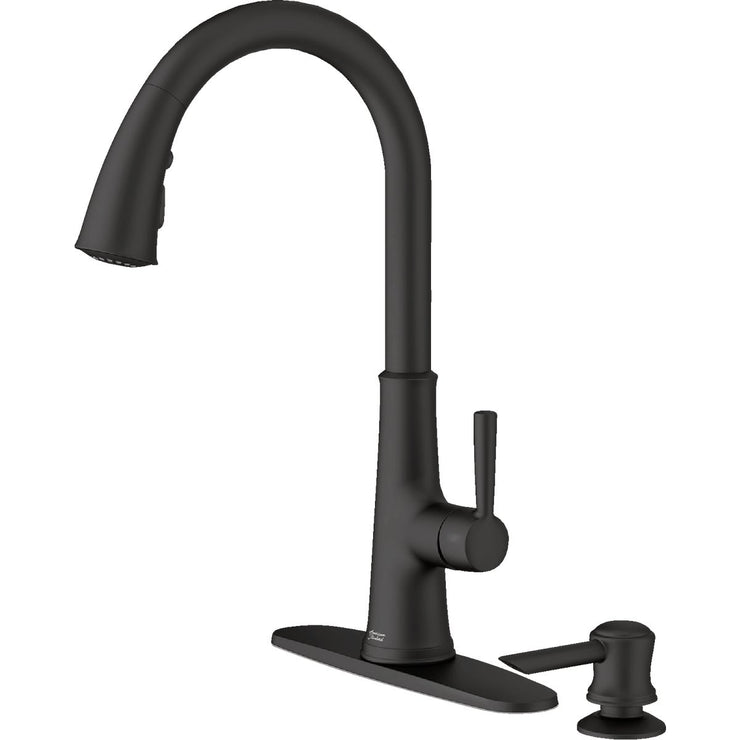 Image of American Standard Maven 1-Handle Lever Pull-Down Kitchen Faucet with Soap Dispenser, Matte Black
