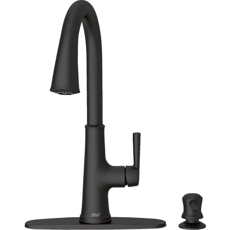 Image of American Standard Maven 1-Handle Lever Pull-Down Kitchen Faucet with Soap Dispenser, Matte Black