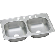 Image of Elkay Dayton 33 In. x 19 In. x 6-7/16 In. 4-Hole Equal Double Bowl Drop-In Kitchen Sink, Stainless Steel