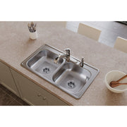 Image of Elkay Dayton 33 In. x 19 In. x 6-7/16 In. 4-Hole Equal Double Bowl Drop-In Kitchen Sink, Stainless Steel