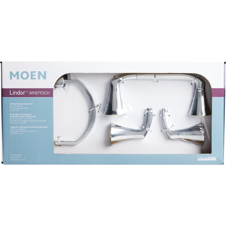 Image of Moen Lindor 3-Piece Bath Hardware Set, Chrome