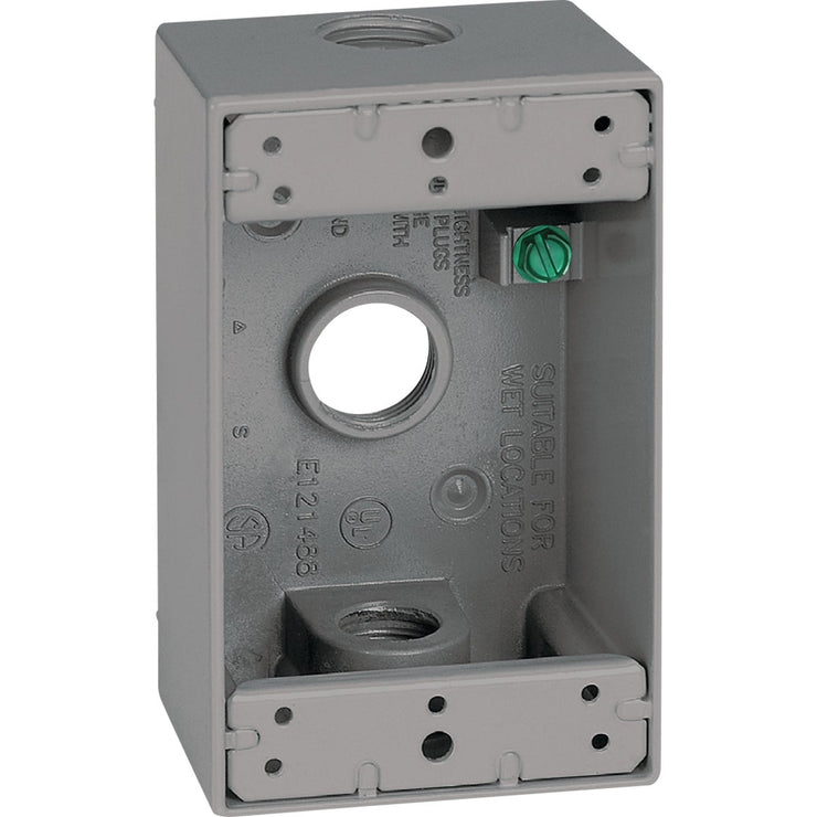 Image of Southwire Single Gang 1/2 In. 3-Hole Gray Weatherproof Junction Box