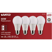 Image of Satco 60W Equivalent 3CCT-Selectable A19 Traditional LED Light Bulb (4-Pack)