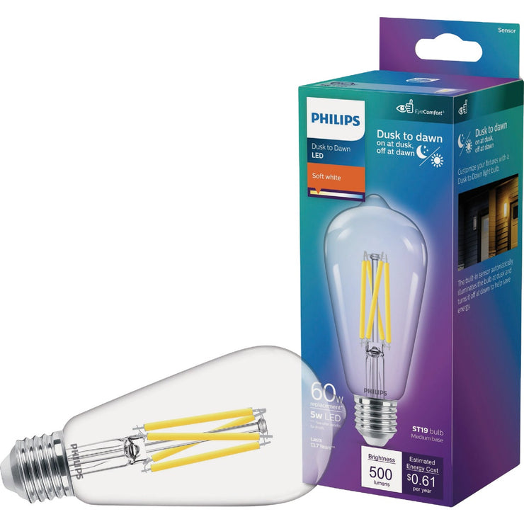 Image of Philips 60W Equivalent Soft White ST19 Dusk to Dawn LED Decorative Light Bulb