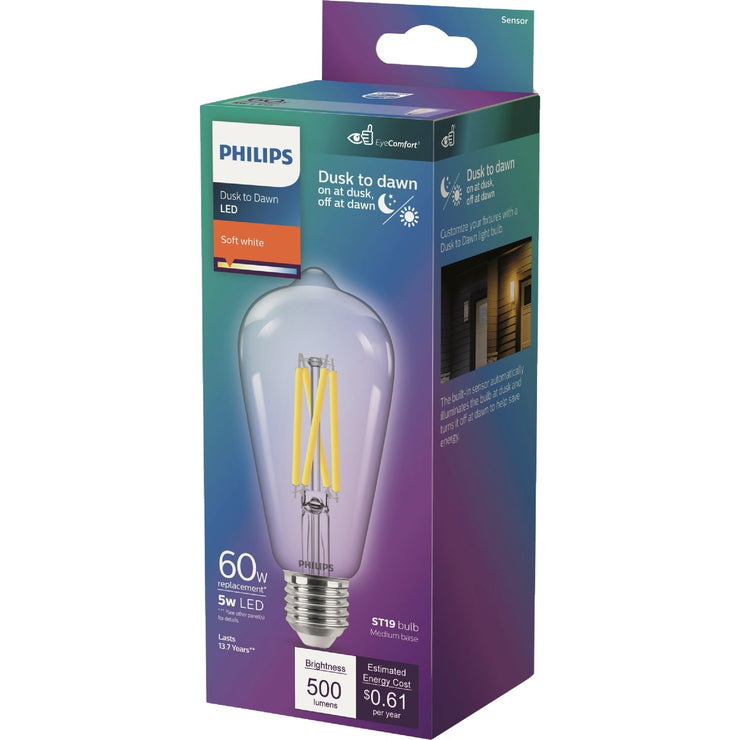 Image of Philips 60W Equivalent Soft White ST19 Dusk to Dawn LED Decorative Light Bulb