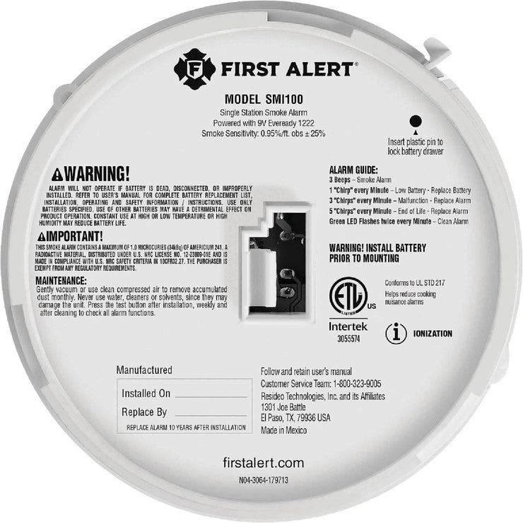 Image of First Alert Battery Powered Ionization Smoke Alarm