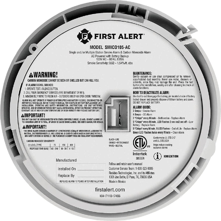 Image of First Alert 2-In-1 10-Year Locked Battery Backup Ionization AC/DC Smoke & Carbon Monoxide Alarm