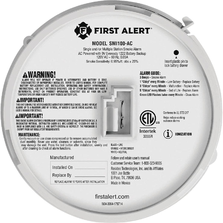 Image of First Alert Hardwired Ionization Interconnectable Smoke Alarm