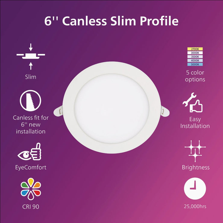 Image of Philips 6 In. White Canless Selectable CCT LED Recessed Light Kit