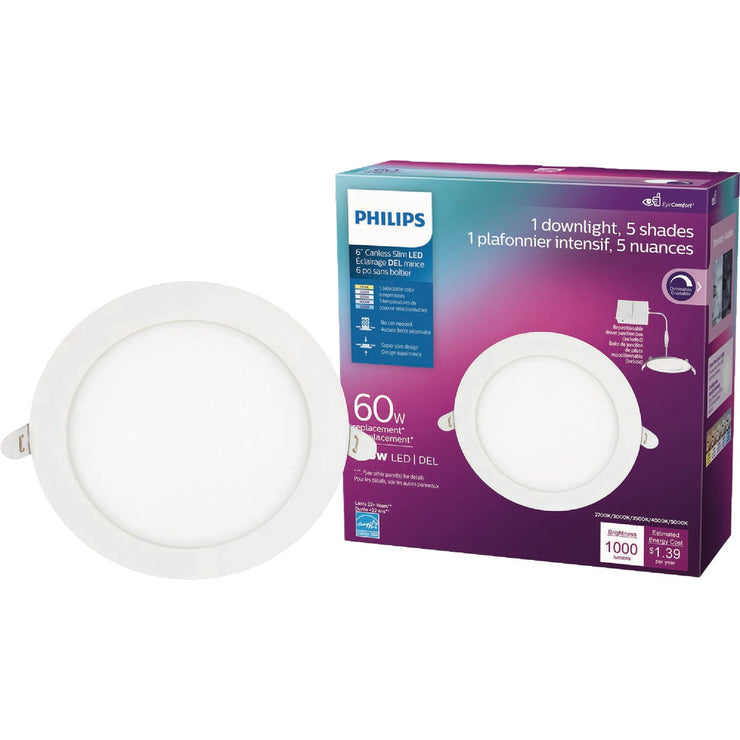 Image of Philips 6 In. White Canless Selectable CCT LED Recessed Light Kit