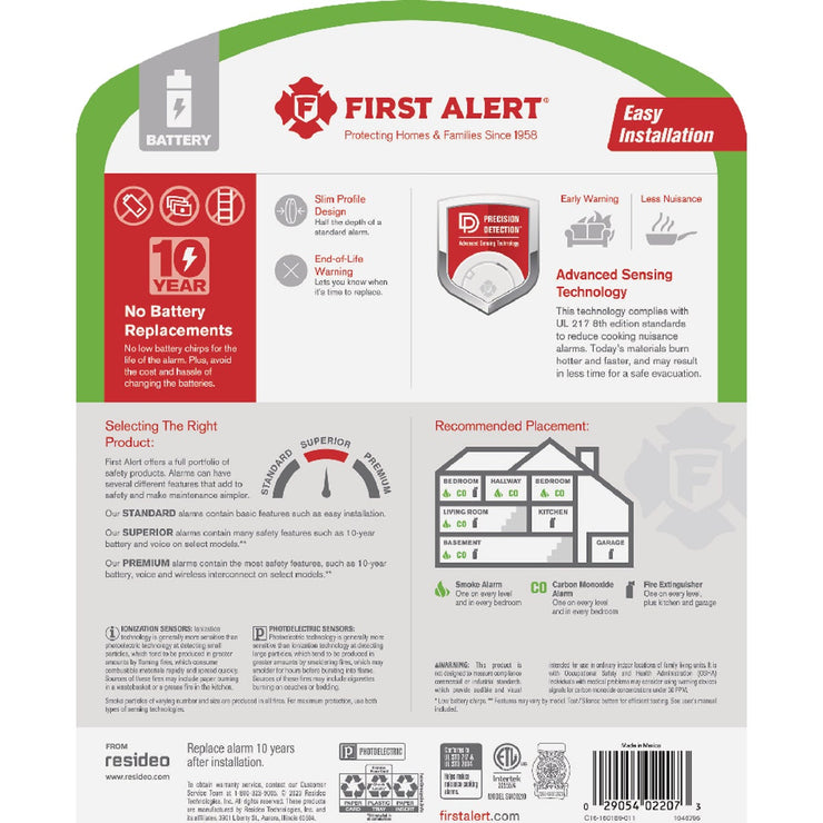 Image of First Alert 2-In-1 10-Year Battery Photoelectric Smoke & Carbon Monoxide Alarm