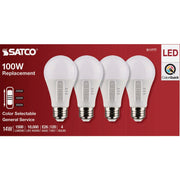 Image of Satco 100W Equivalent 3CCT-Selectable A19 Traditional LED Light Bulb (4-Pack)