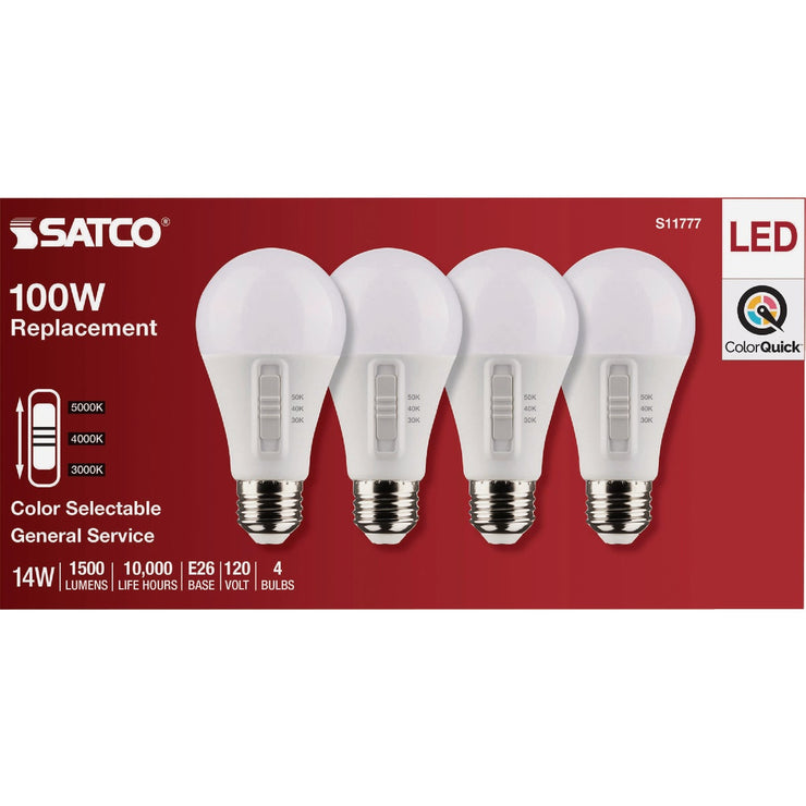 Image of Satco 100W Equivalent 3CCT-Selectable A19 Traditional LED Light Bulb (4-Pack)