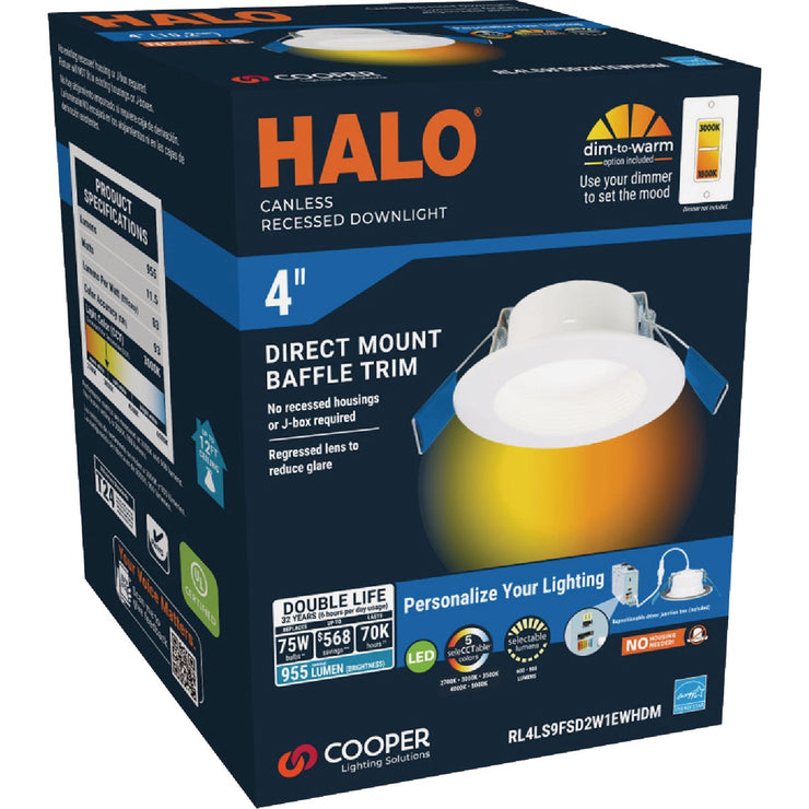 Image of Halo 4 In. 5 CCT LED Canless Recessed Downlight, White