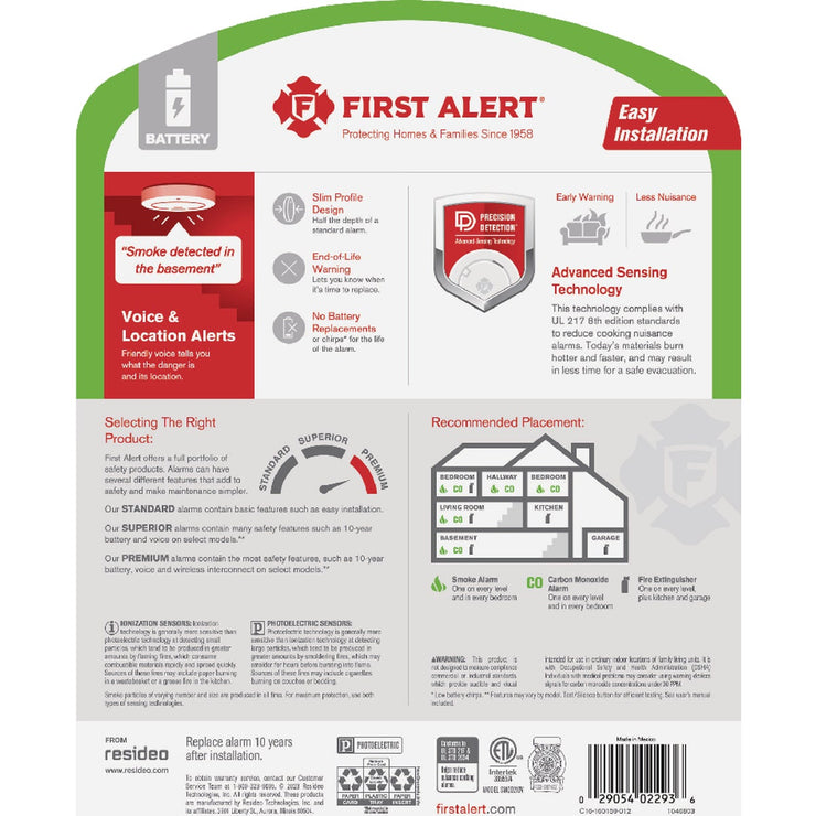 Image of First Alert 2-In-1 10-Year Battery Photoelectric Smoke & Carbon Monoxide Alarm with Voice Alerts