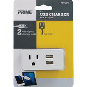 Image of Prime Wire & Cable White 15A 1-Outlet Wall Tap With 2 USB-A