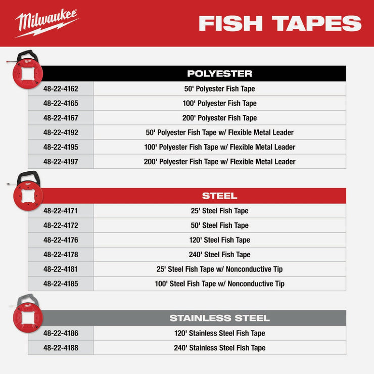 Image of Milwaukee 1/8 In. x 50 Ft. Steel Fish Tape