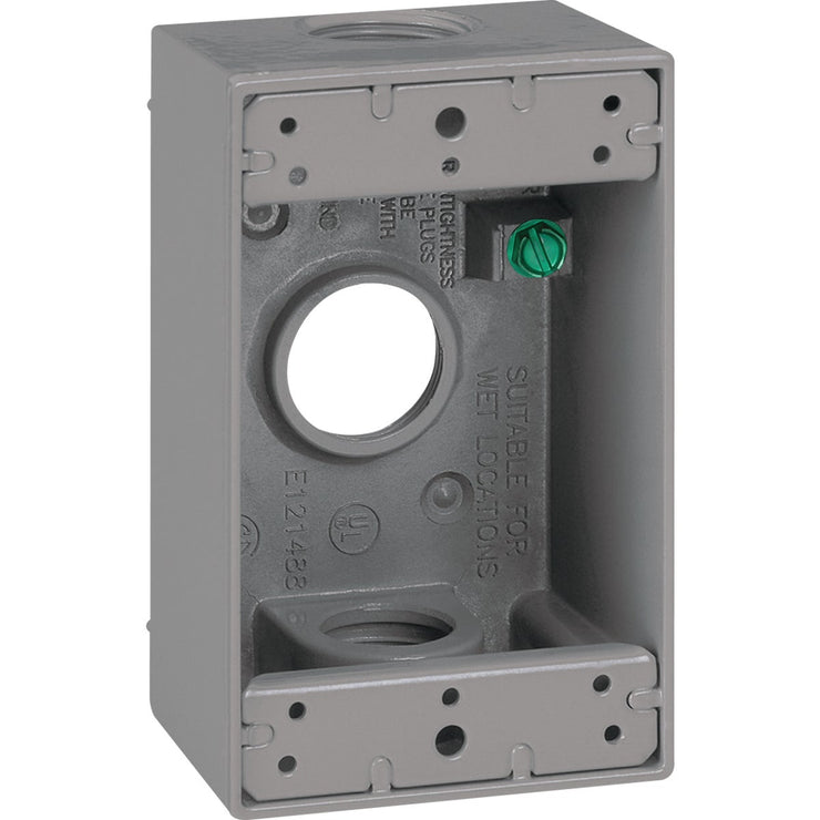 Image of Southwire Single Gang 3/4 In. 3-Hole Gray Weatherproof Junction Box