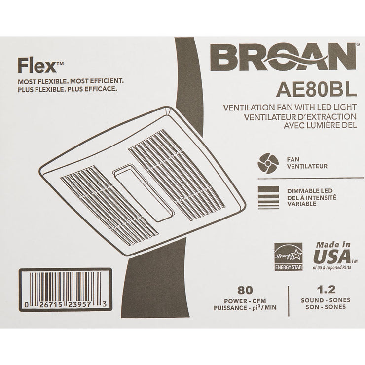 Image of Broan-NuTone Flex Series 80 CFM 1.2 Sones 120V Ventilation Fan with LED Light